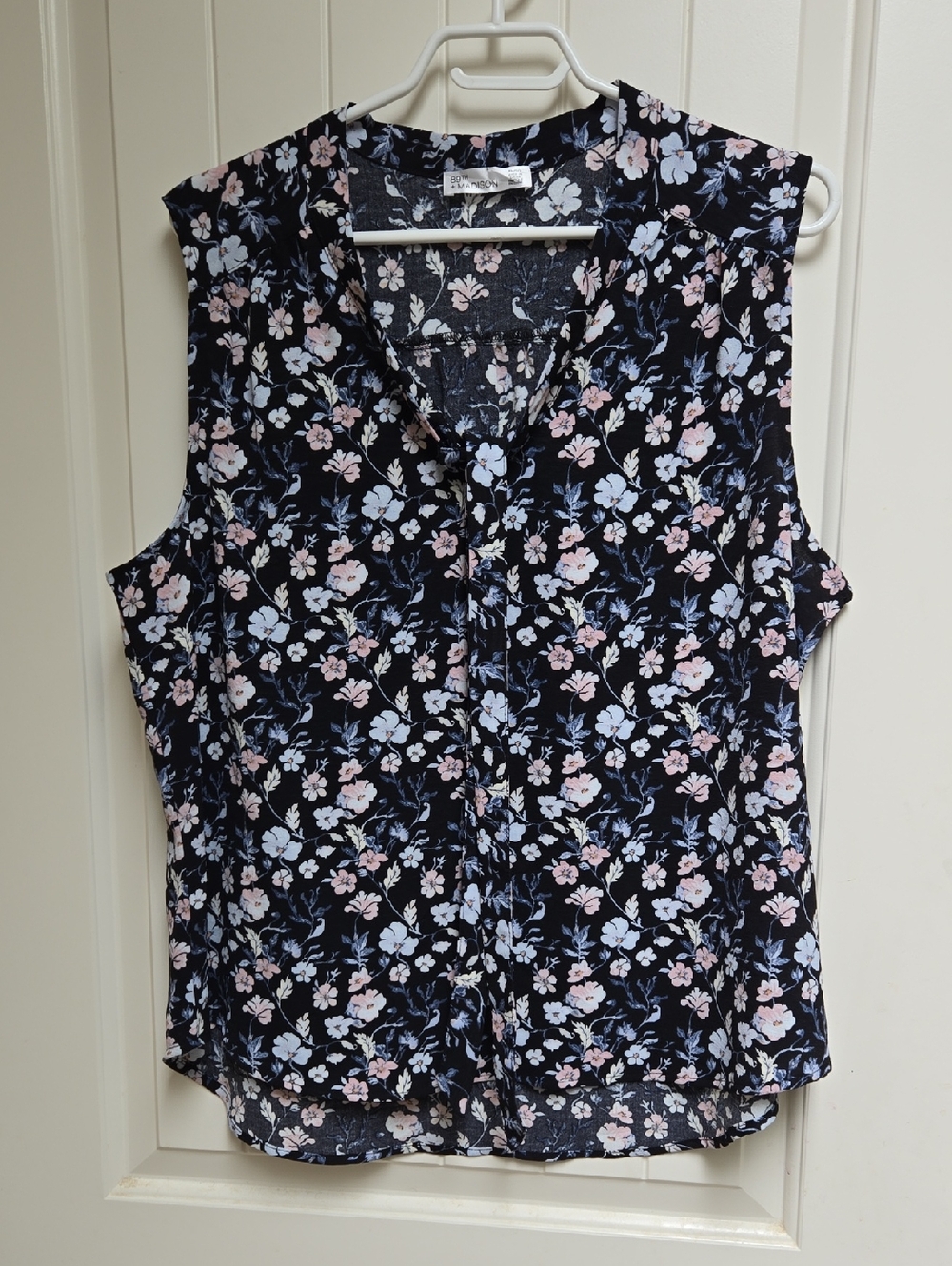 89th & Madison Sleeveless Navy Floral Button-Front Top Shirt Women XL